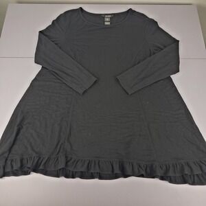 Ali Miles Top Women's Medium Black Long Sleeve Ruffle Hem‎ Pullover Stretch Top